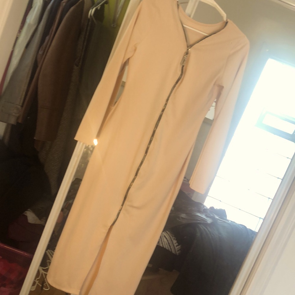 Cream long zip up dress